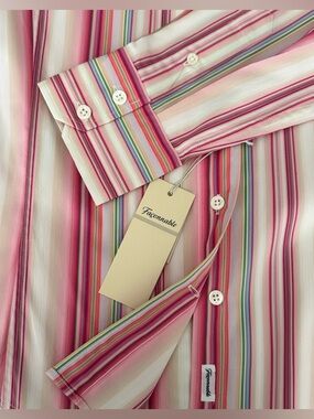 Façonnable Striped Button Down Shirt / Pink Multi / Size Large